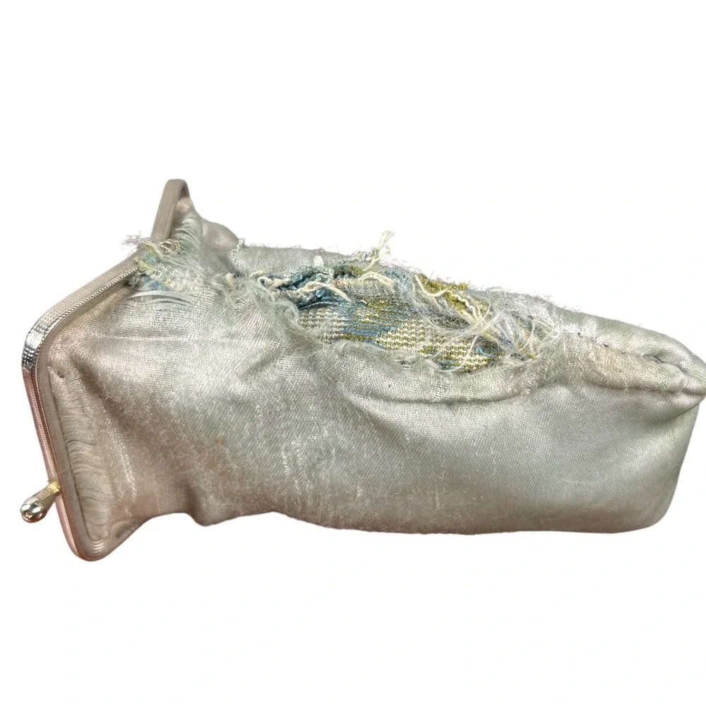 Vintage Kiss Lock Pouch Green Blue Damask Cigs Eyeglass Case Makeup Bag FLAW